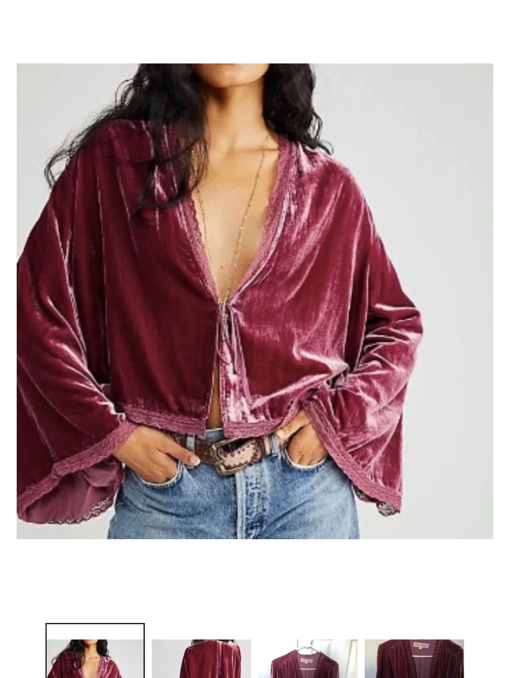 Free People Velvet Tie-Front Blouse in Rose